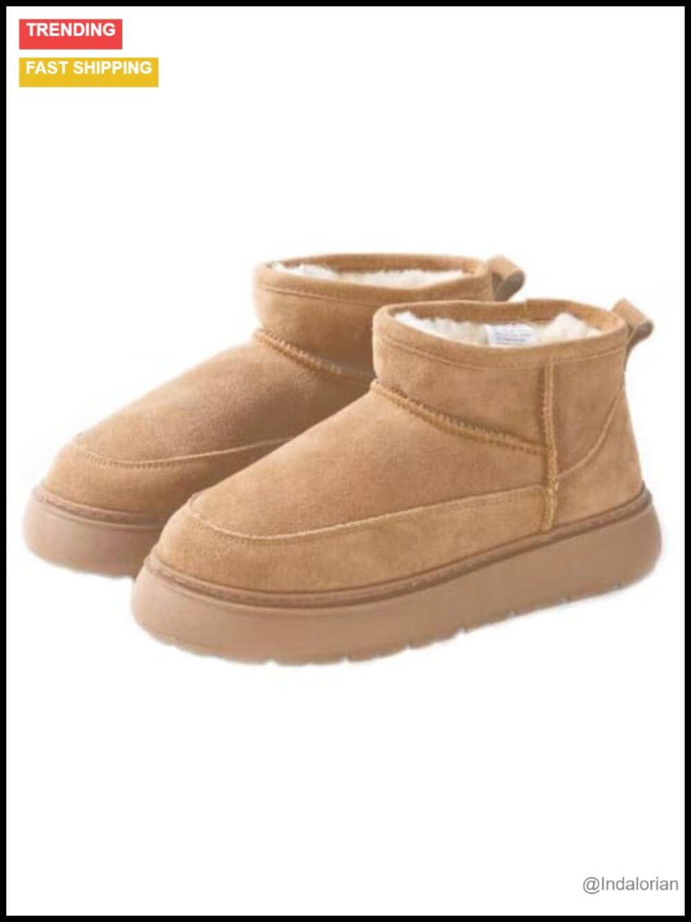 100% Cow Suede Ankle Snow Boots Thick Blended Wool Lining Women